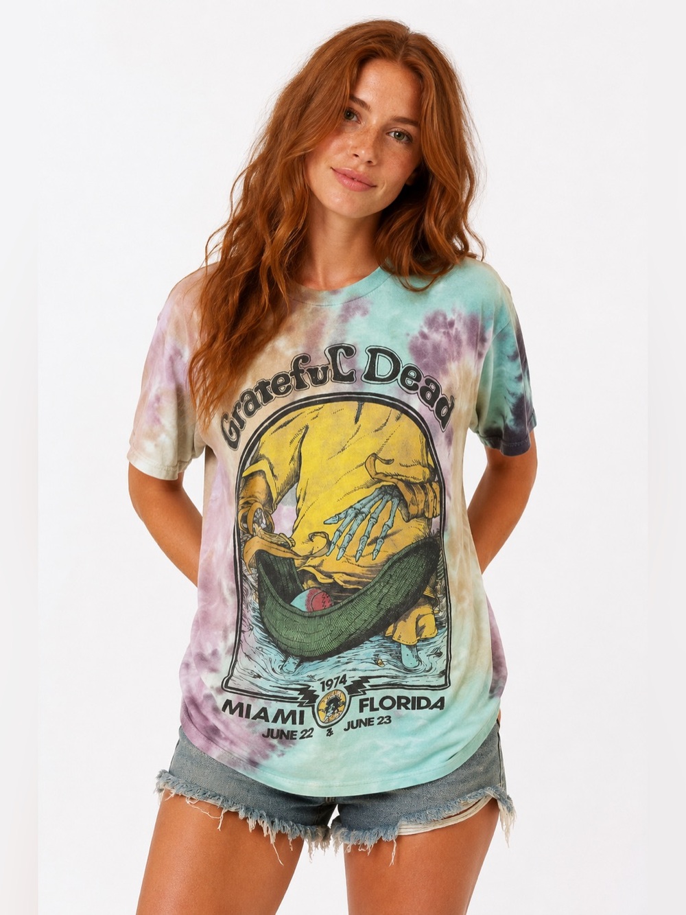 Grateful Dead Miami Florida 1974 Tie Dye T Shirt S M Stealie Graphic Concert Tee